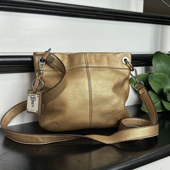 Tignanello Metallic Gold Leather Crossbody Purse | Soft Pebbled Shoulder Bag - Picture 8 of 13